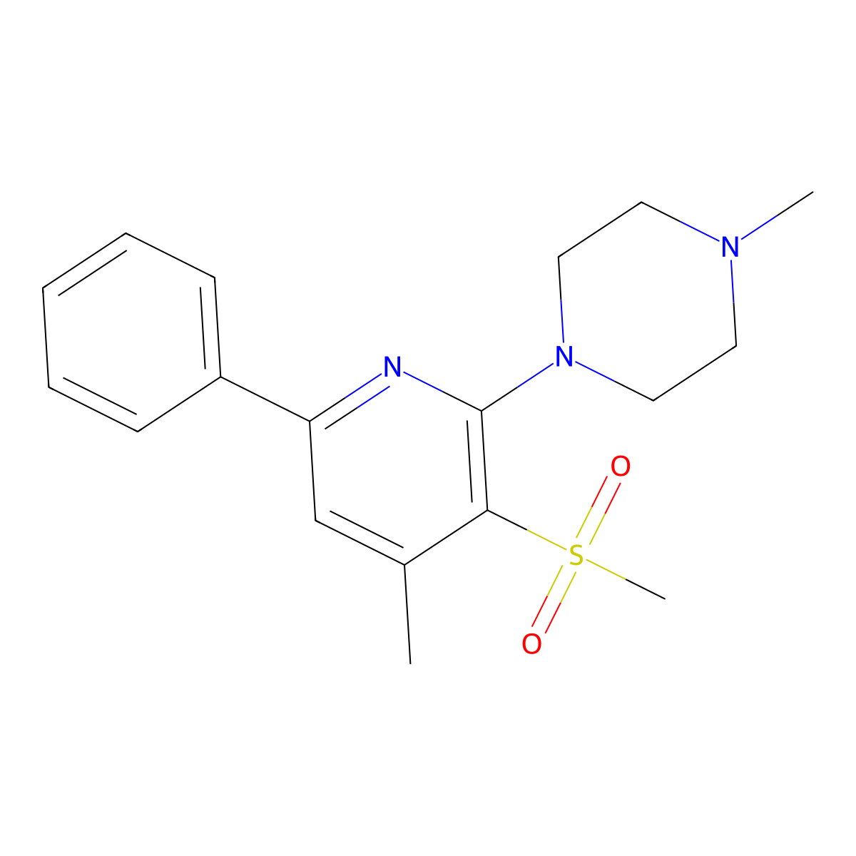1-Methyl-4-[4-methyl-3-(methylsulfonyl)-6-phenyl-2-pyridinyl]piperazine molecular structure, CAS 478245-52-2