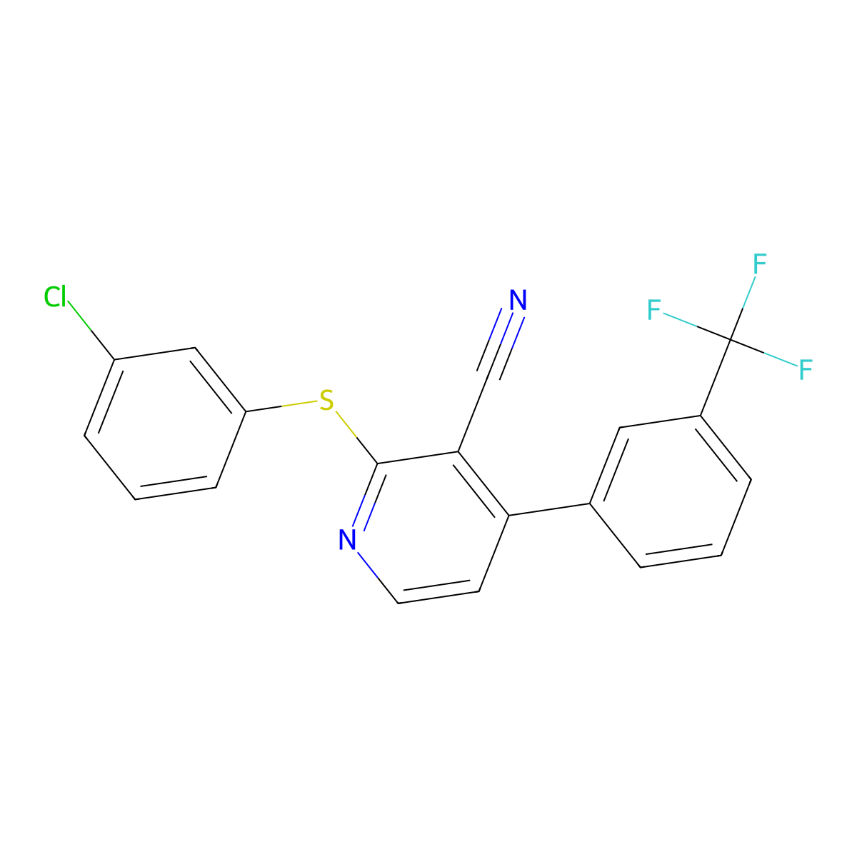 2-[(3-Chlorophenyl)sulfanyl]-4-[3-(trifluoromethyl)phenyl]nicotinonitrile molecular structure, CAS 478245-71-5