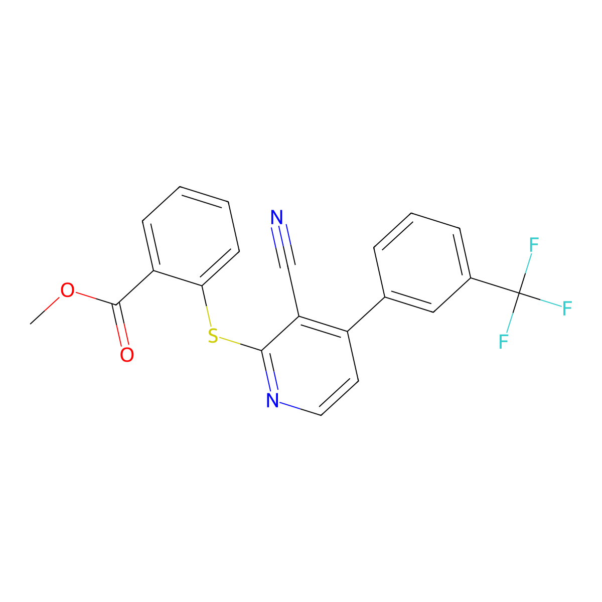 Methyl 2-[3-cyano-4-[3-(trifluoromethyl)phenyl]pyridin-2-yl]sulfanylbenzoate molecular structure, CAS 478245-75-9