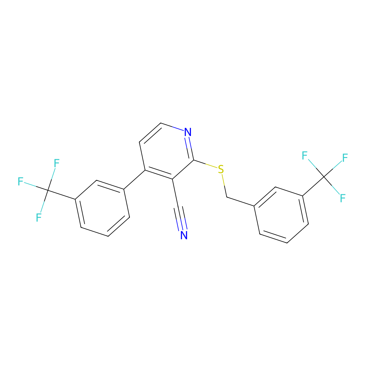 2-{[3-(Trifluoromethyl)benzyl]sulfanyl}-4-[3-(trifluoromethyl)phenyl]nicotinonitrile molecular structure, CAS 478245-79-3