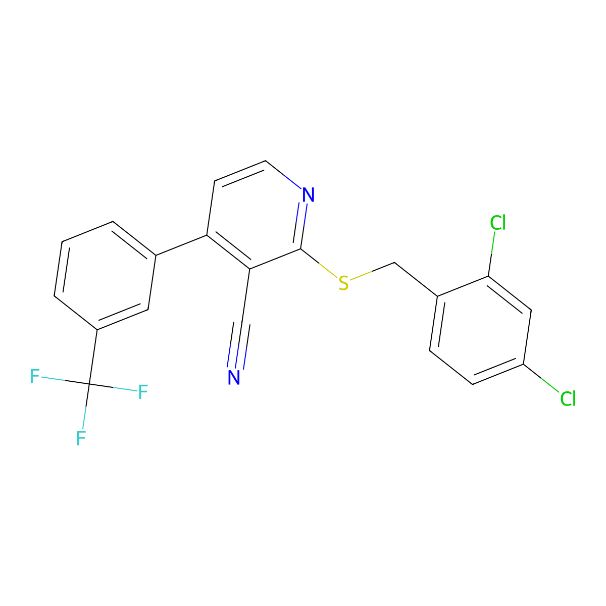 2-[(2,4-Dichlorobenzyl)sulfanyl]-4-[3-(trifluoromethyl)phenyl]nicotinonitrile molecular structure, CAS 478245-80-6