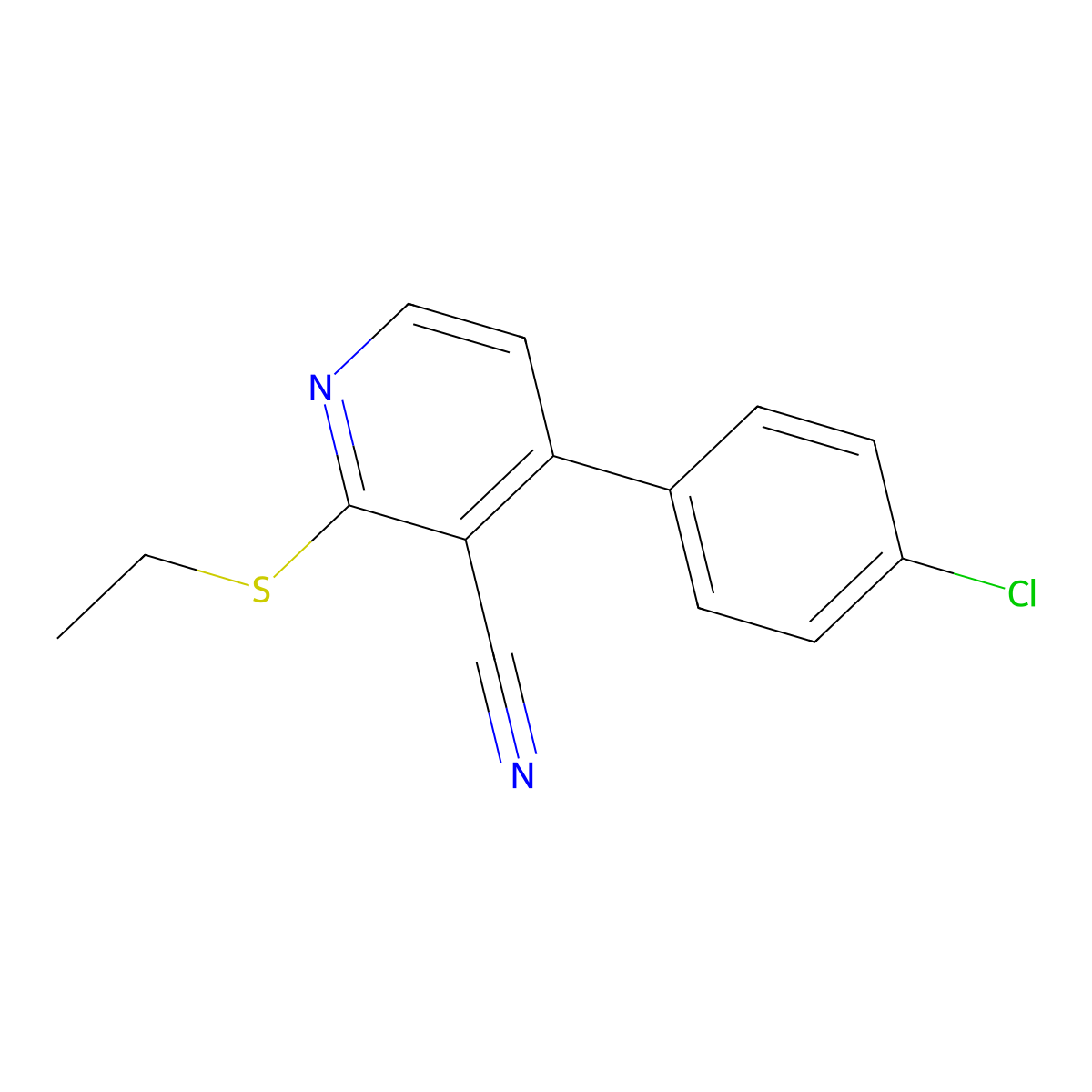 4-(4-Chlorophenyl)-2-(ethylsulfanyl)nicotinonitrile molecular structure, CAS 478245-81-7