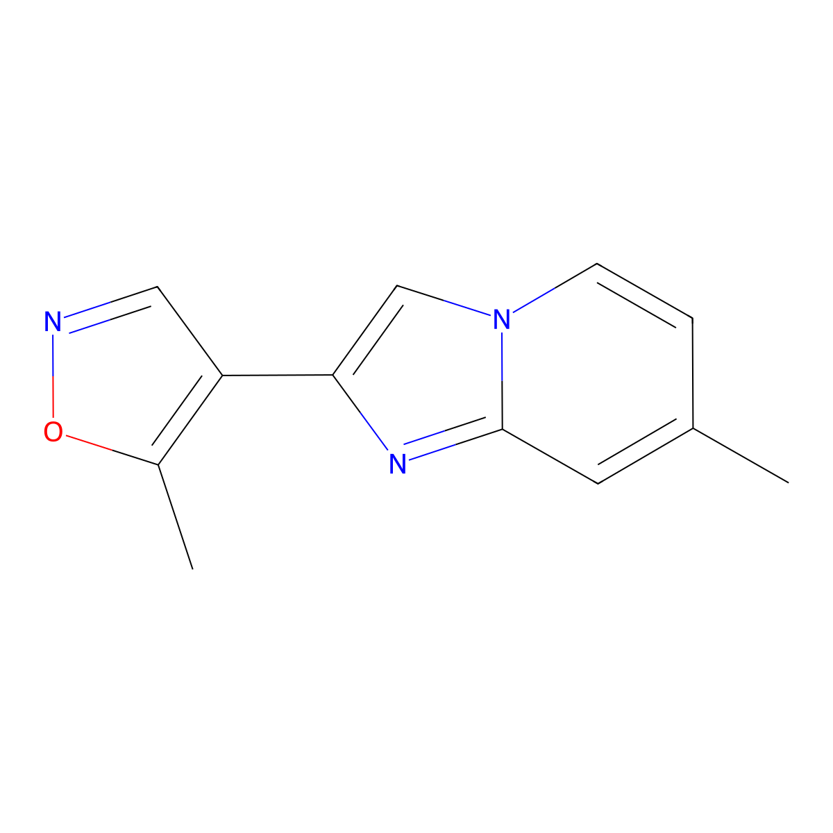 7-Methyl-2-(5-methyl-4-isoxazolyl)imidazo[1,2-a]pyridine molecular structure, CAS 478245-87-3