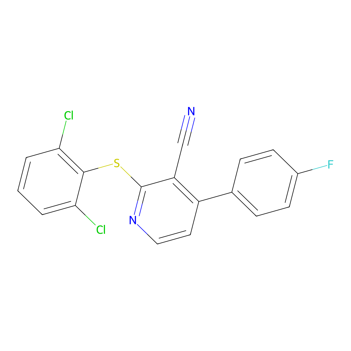 2-[(2,6-Dichlorophenyl)sulfanyl]-4-(4-fluorophenyl)nicotinonitrile molecular structure, CAS 478245-91-9