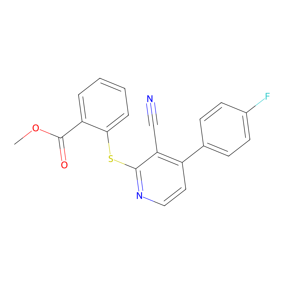 Methyl 2-{[3-cyano-4-(4-fluorophenyl)-2-pyridinyl]sulfanyl}benzenecarboxylate molecular structure, CAS 478245-93-1