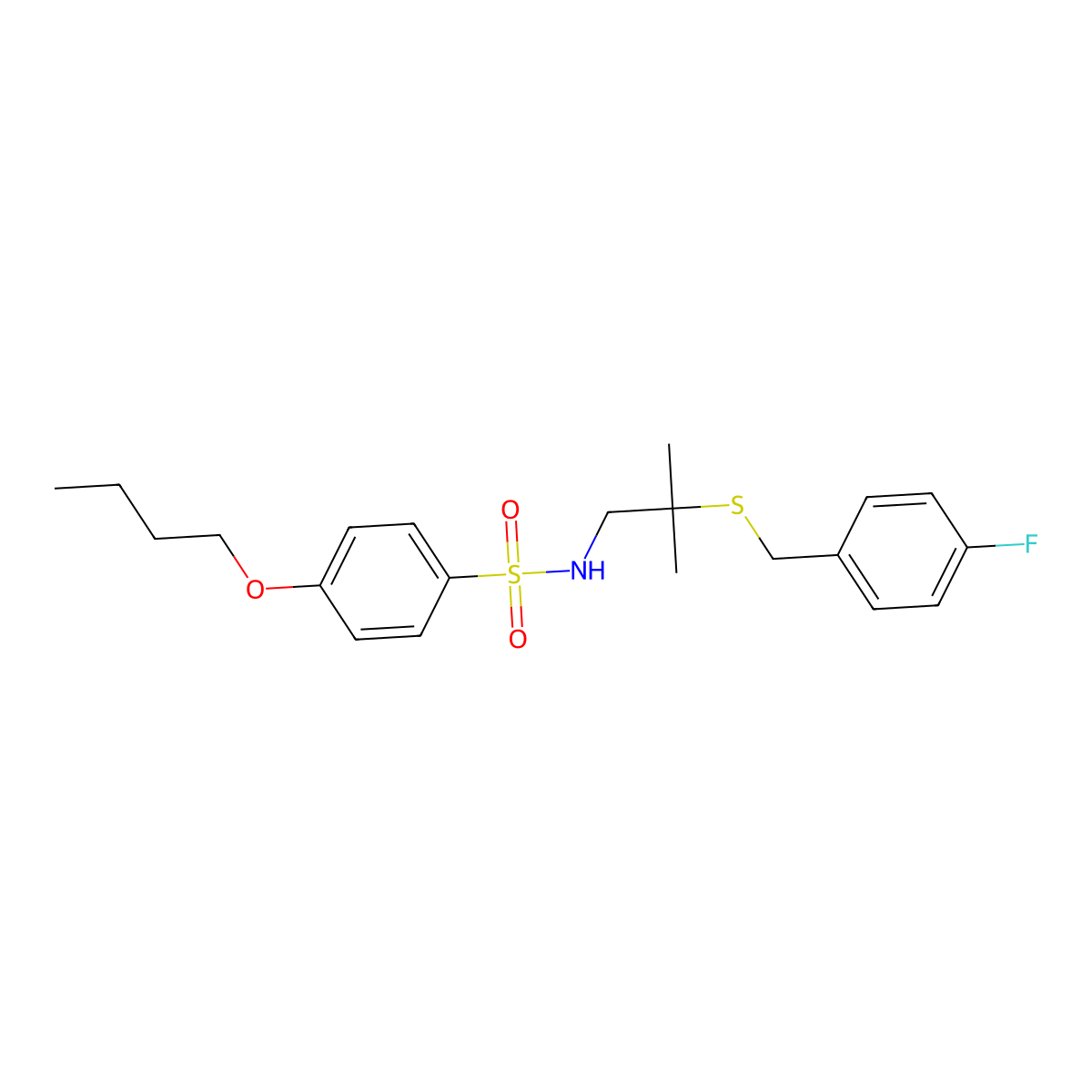 4-butoxy-N-{2-[(4-fluorobenzyl)sulfanyl]-2-methylpropyl}benzenesulfonamide molecular structure, CAS 478245-95-3