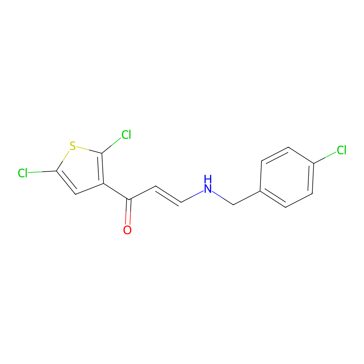 (2E)-3-{[(4-chlorophenyl)methyl]amino}-1-(2,5-dichlorothiophen-3-yl)prop-2-en-1-one molecular structure, CAS 478245-96-4