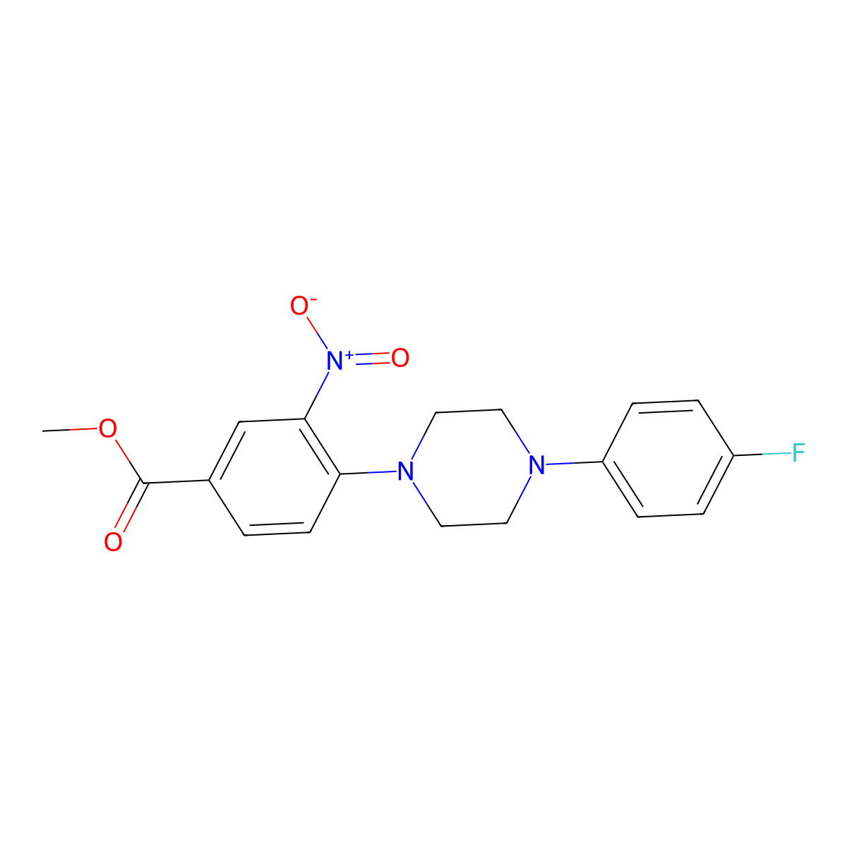 Methyl 4-[4-(4-fluorophenyl)piperazino]-3-nitrobenzenecarboxylate molecular structure, CAS 478246-25-2