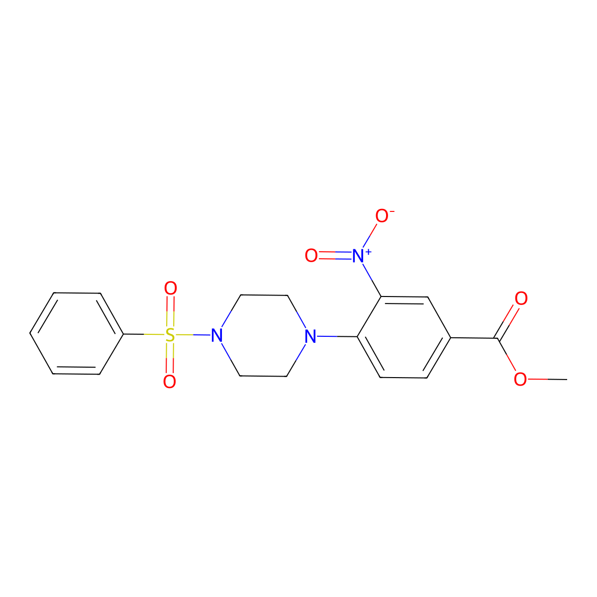 Methyl 4-[4-(benzenesulfonyl)piperazin-1-yl]-3-nitrobenzoate molecular structure, CAS 478246-37-6