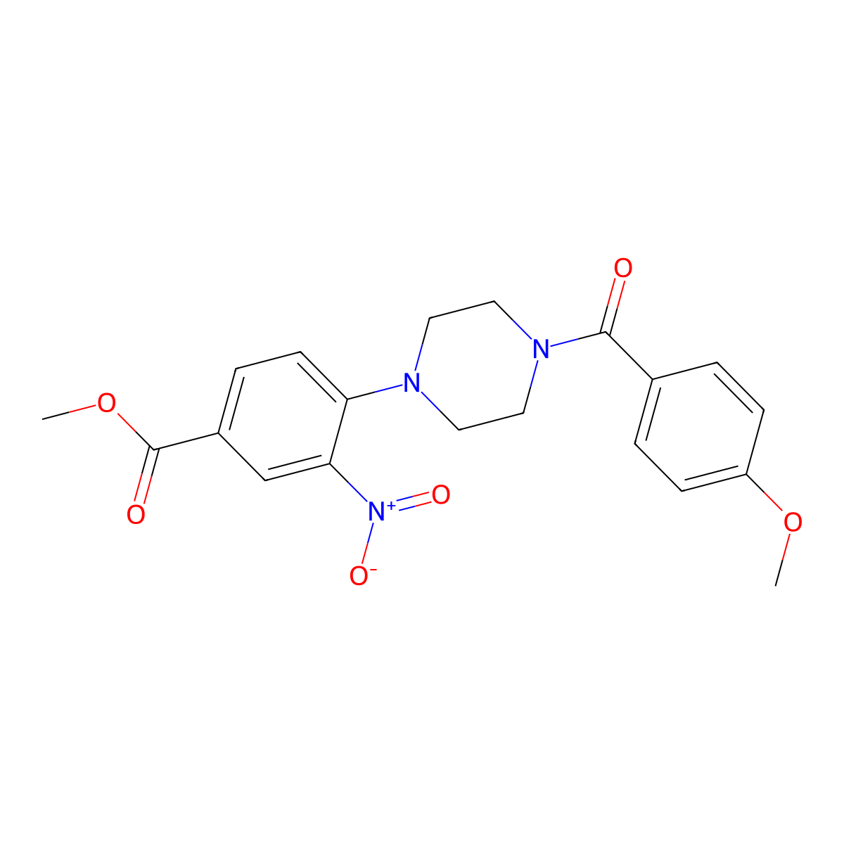 Methyl 4-[4-(4-methoxybenzoyl)piperazino]-3-nitrobenzenecarboxylate molecular structure, CAS 478246-41-2