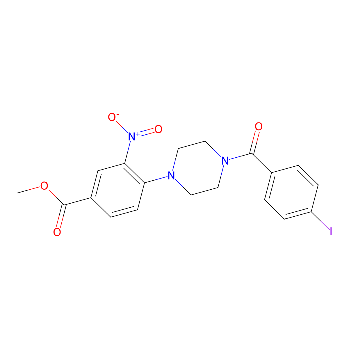 Methyl 4-[4-(4-iodobenzoyl)piperazin-1-yl]-3-nitrobenzoate molecular structure, CAS 478246-42-3