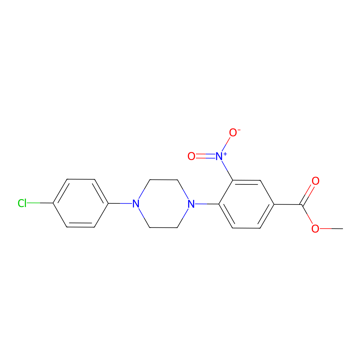 Methyl 4-[4-(4-chlorophenyl)piperazino]-3-nitrobenzenecarboxylate molecular structure, CAS 478246-43-4