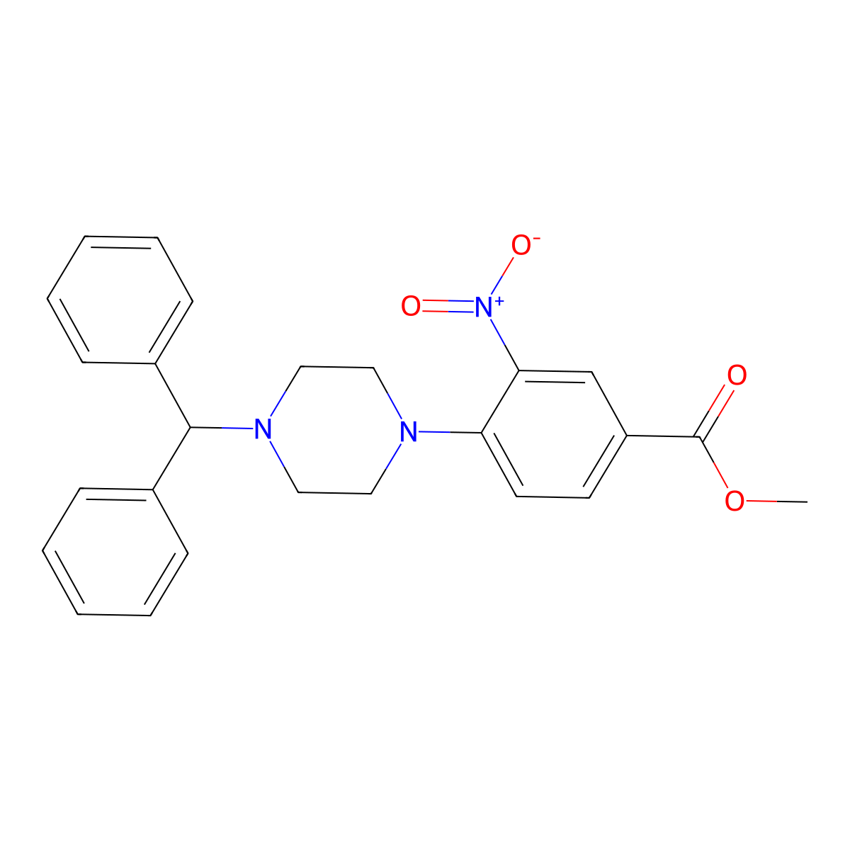 Methyl 4-(4-benzhydrylpiperazino)-3-nitrobenzenecarboxylate molecular structure, CAS 478246-44-5