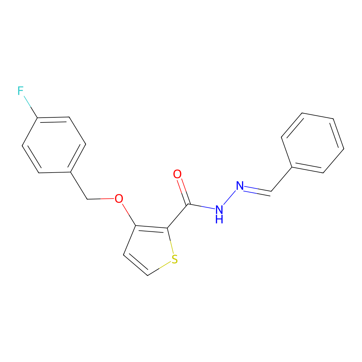 3-[(4-fluorobenzyl)oxy]-N'-[(E)-phenylmethylidene]-2-thiophenecarbohydrazide molecular structure, CAS 478246-46-7