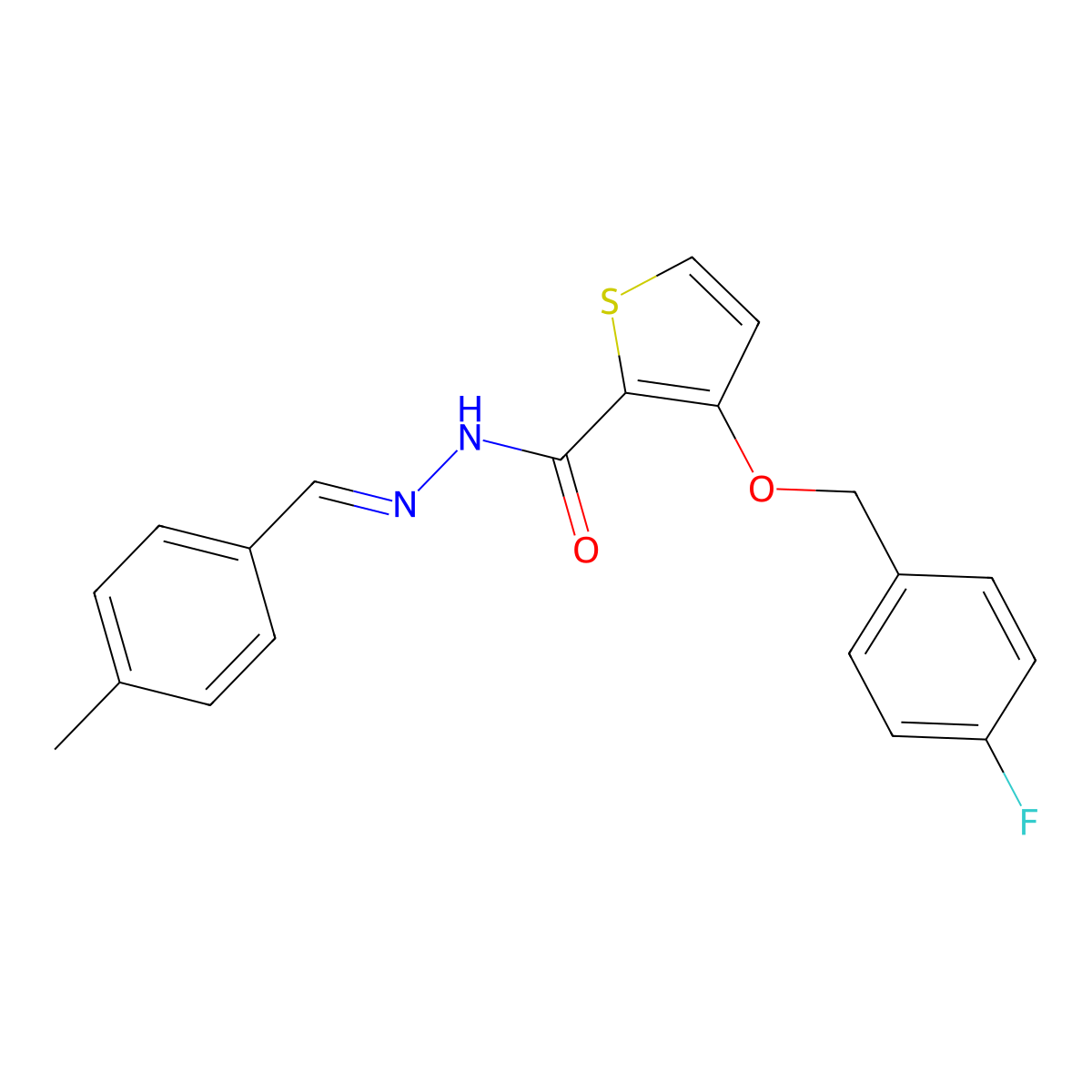 3-[(4-fluorobenzyl)oxy]-N'-[(E)-(4-methylphenyl)methylidene]-2-thiophenecarbohydrazide molecular structure, CAS 478246-47-8