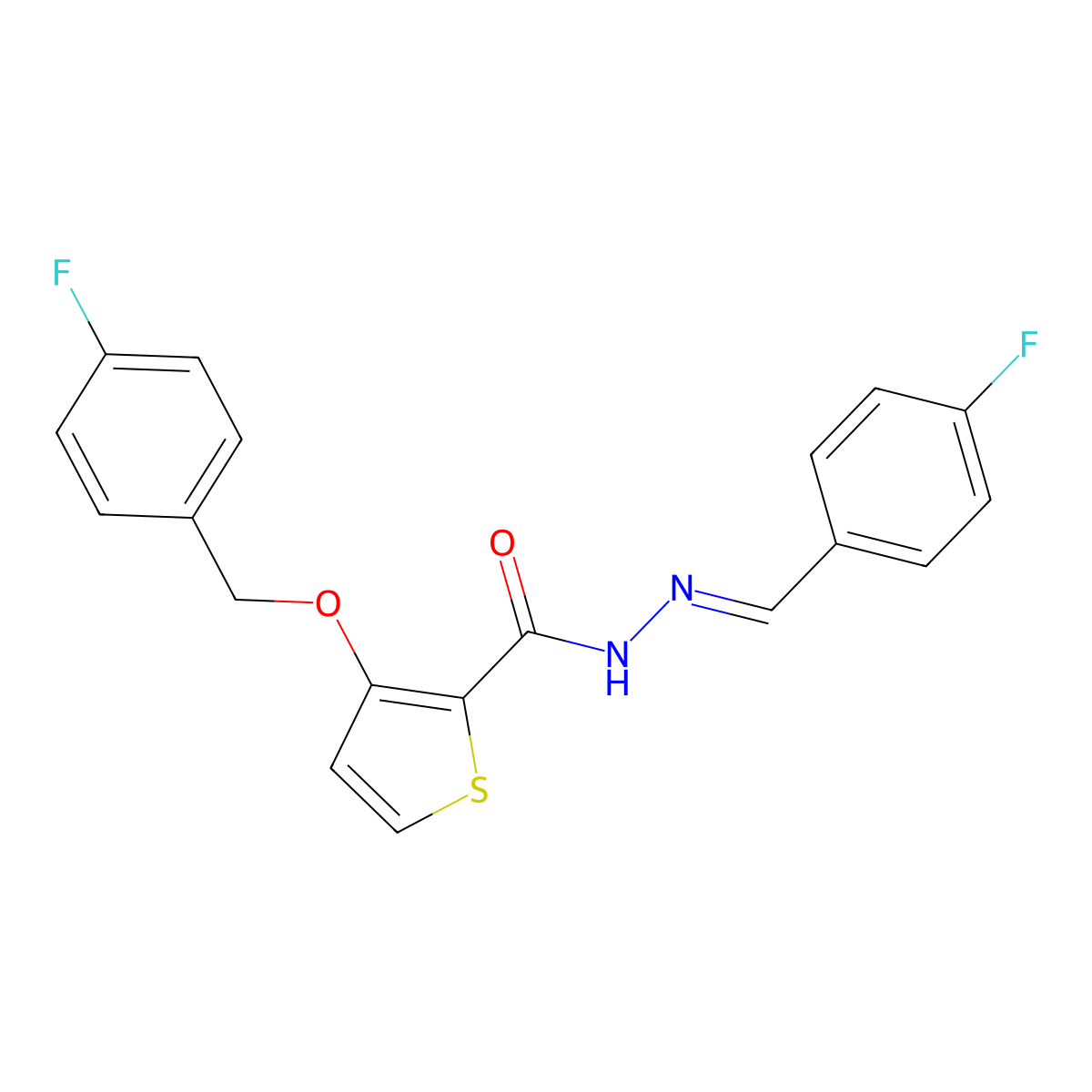 3-[(4-fluorobenzyl)oxy]-N'-[(E)-(4-fluorophenyl)methylidene]-2-thiophenecarbohydrazide molecular structure, CAS 478246-48-9