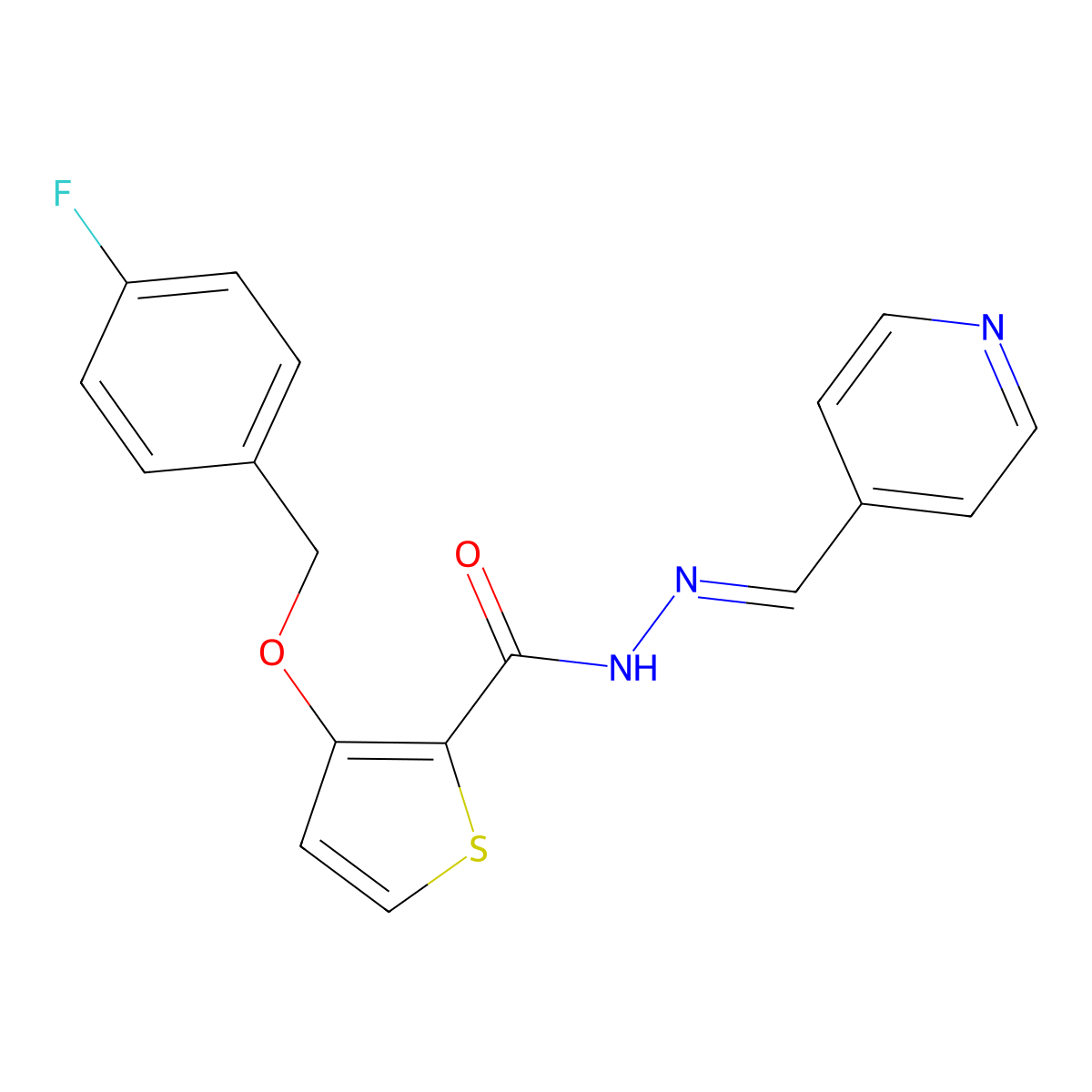 3-[(4-fluorobenzyl)oxy]-N'-[(E)-4-pyridinylmethylidene]-2-thiophenecarbohydrazide molecular structure, CAS 478246-51-4