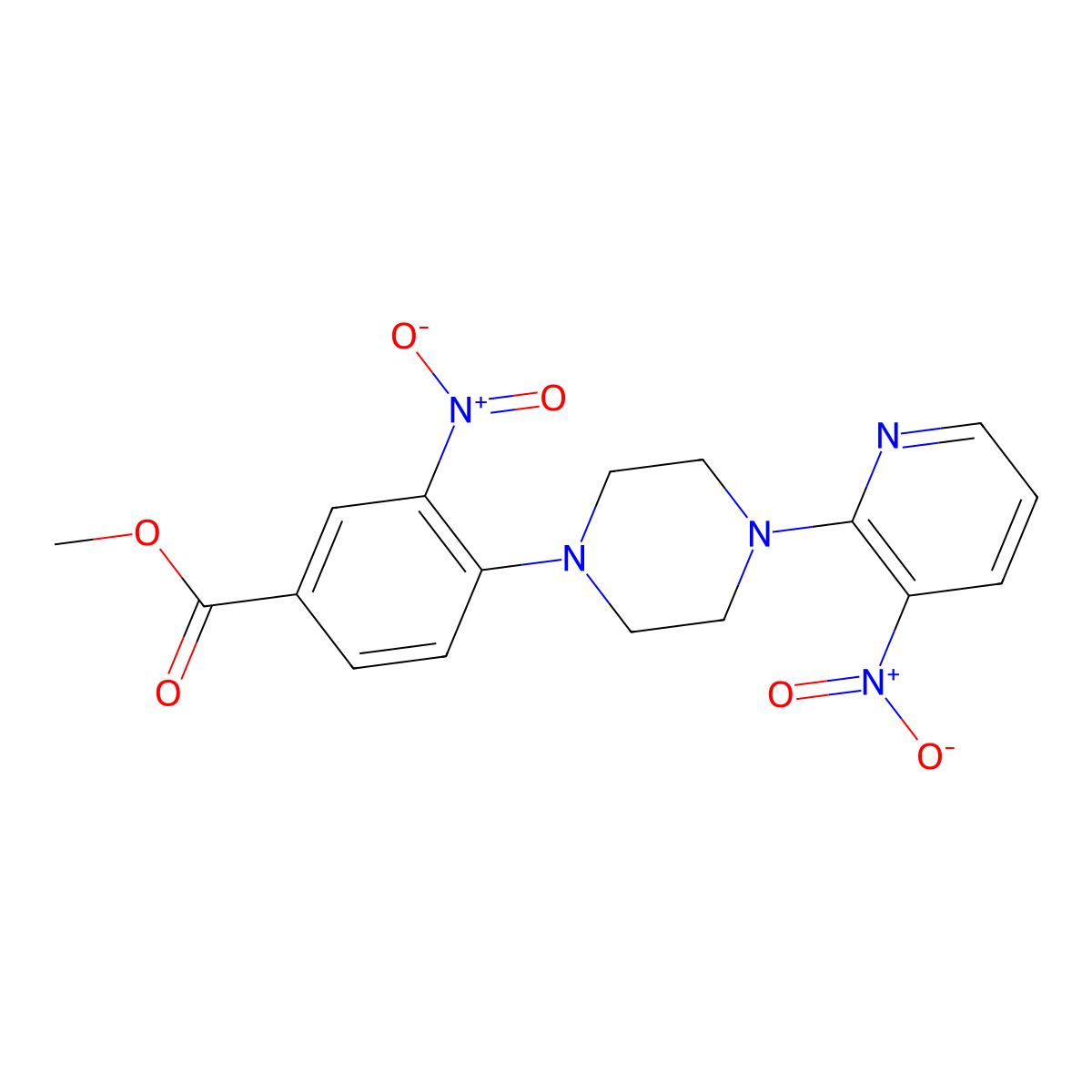 Methyl 3-nitro-4-[4-(3-nitropyridin-2-yl)piperazin-1-yl]benzoate molecular structure, CAS 478246-52-5