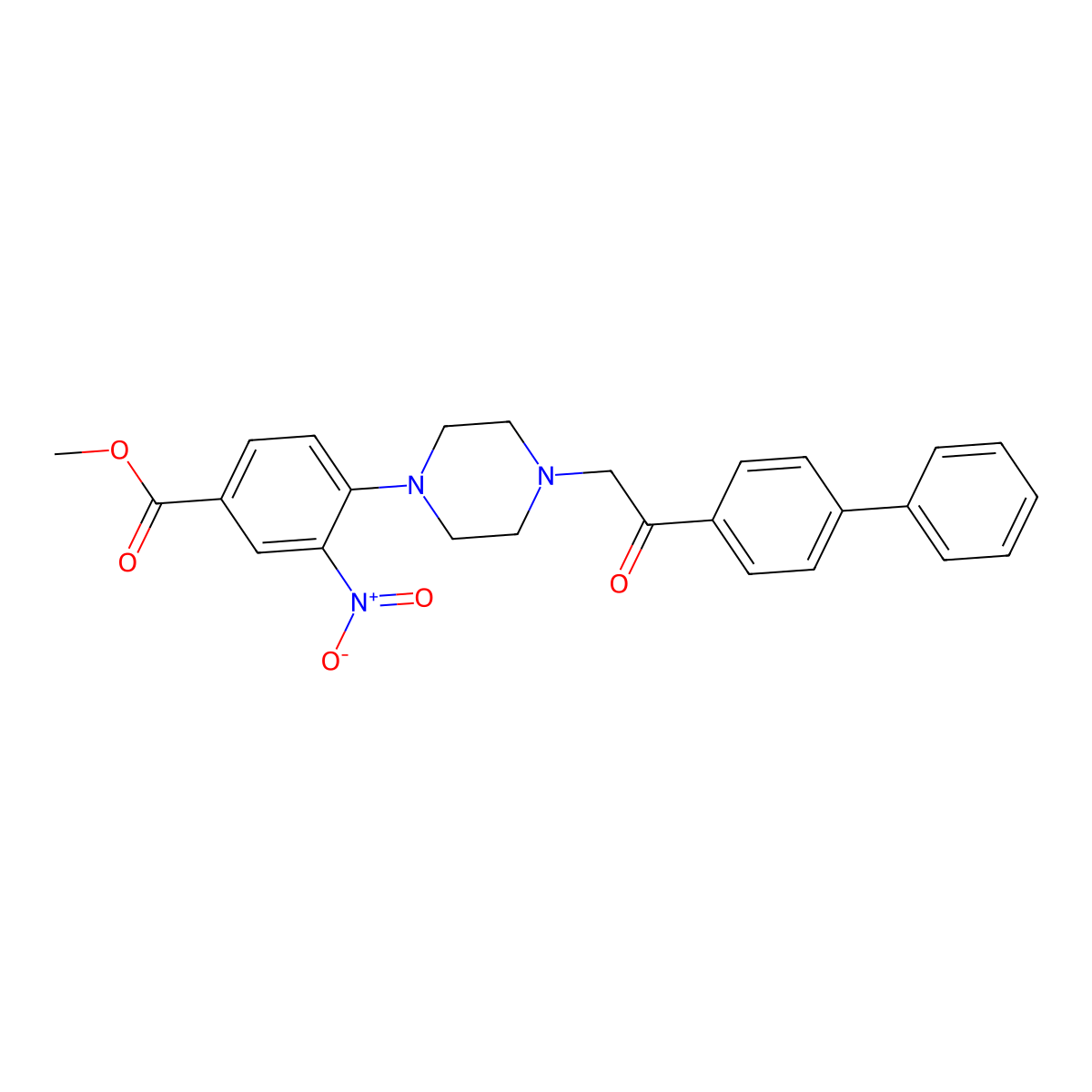Methyl 4-[4-(2-[1,1'-biphenyl]-4-yl-2-oxoethyl)piperazino]-3-nitrobenzenecarboxylate molecular structure, CAS 478246-55-8