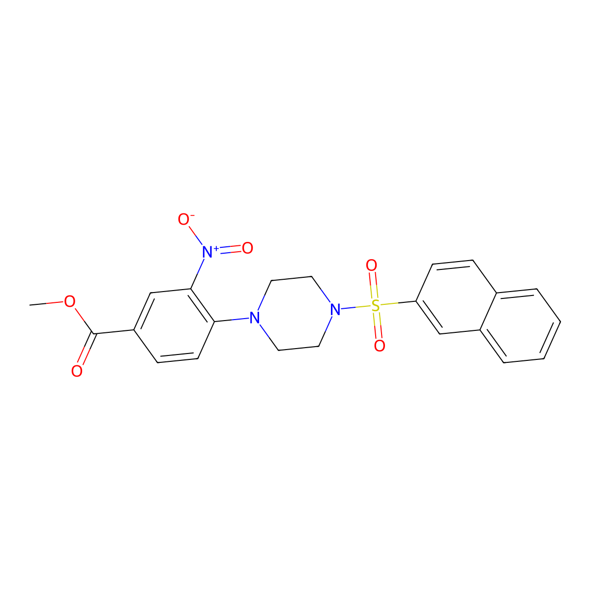 Methyl 4-[4-(2-naphthylsulfonyl)piperazino]-3-nitrobenzenecarboxylate molecular structure, CAS 478246-58-1