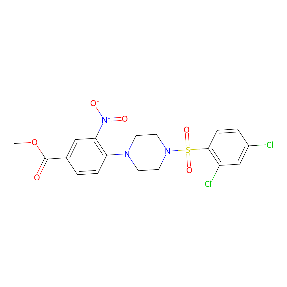 Methyl 4-{4-[(2,4-dichlorophenyl)sulfonyl]piperazino}-3-nitrobenzenecarboxylate molecular structure, CAS 478246-59-2