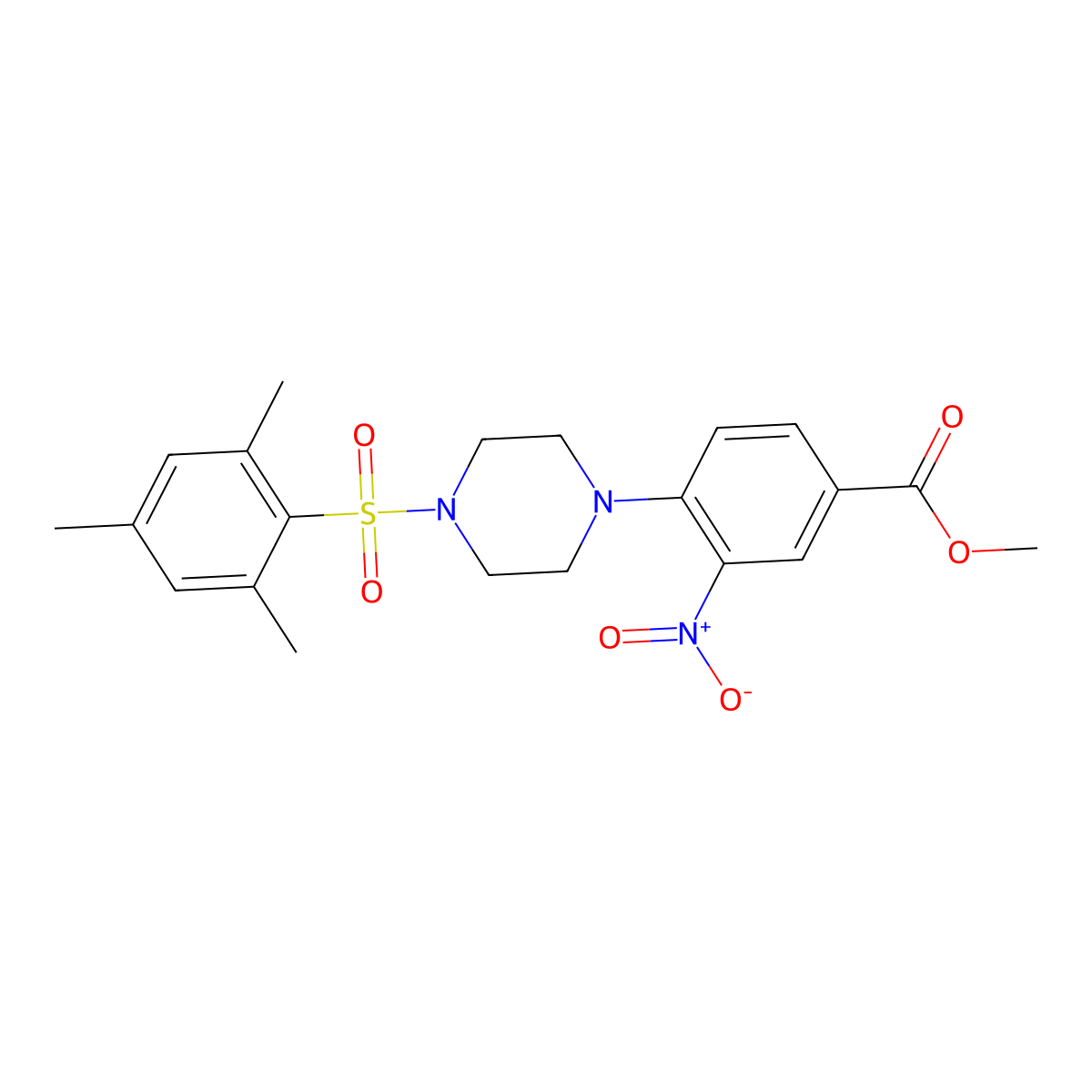 Methyl 4-[4-(mesitylsulfonyl)piperazino]-3-nitrobenzenecarboxylate molecular structure, CAS 478246-60-5