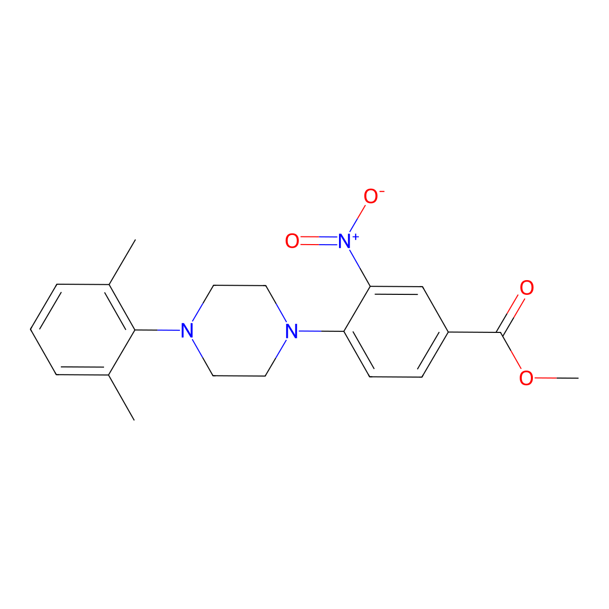 Methyl 4-[4-(2,6-dimethylphenyl)piperazino]-3-nitrobenzenecarboxylate molecular structure, CAS 478246-61-6