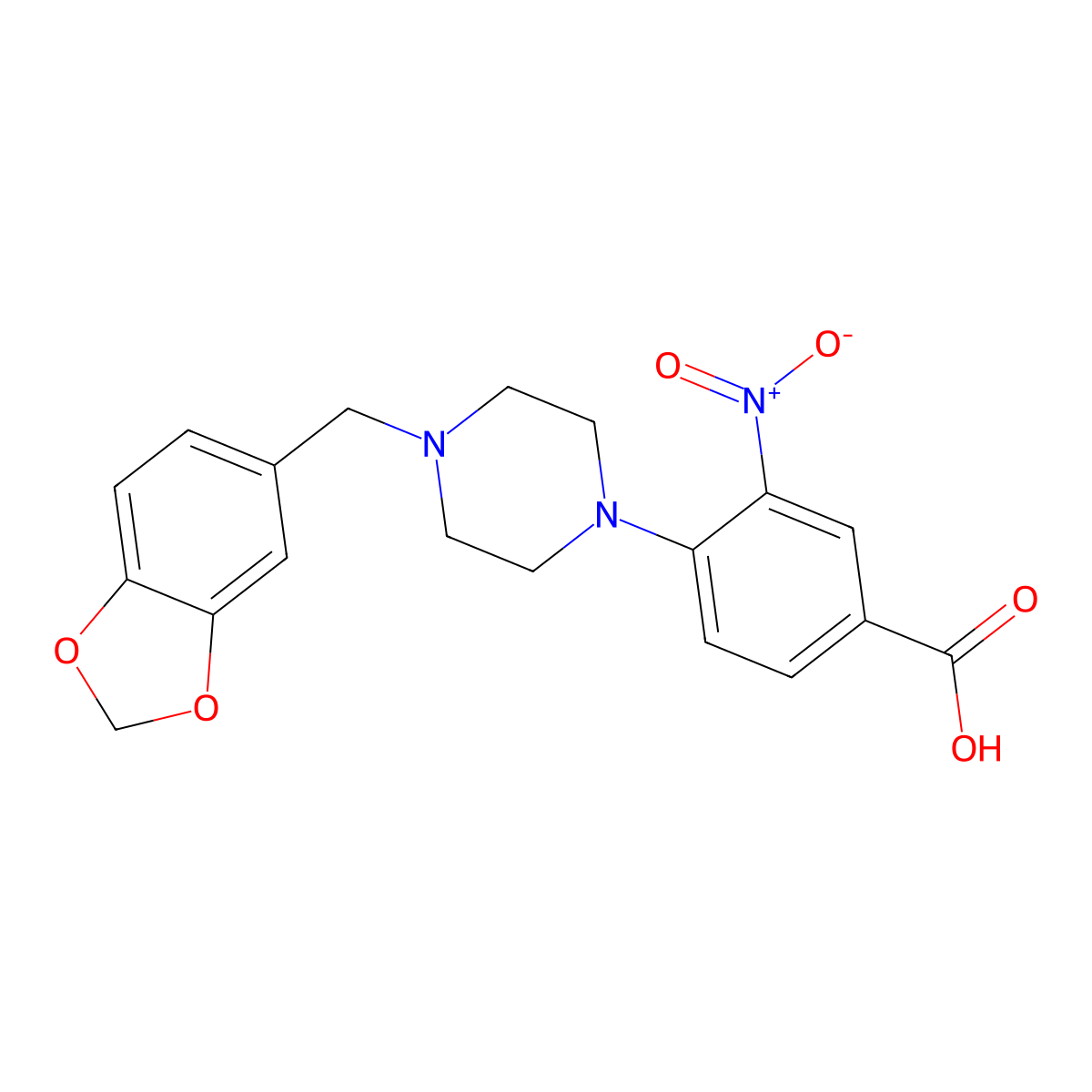 4-[4-(1,3-Benzodioxol-5-ylmethyl)piperazino]-3-nitrobenzenecarboxylic acid molecular structure, CAS 478246-64-9