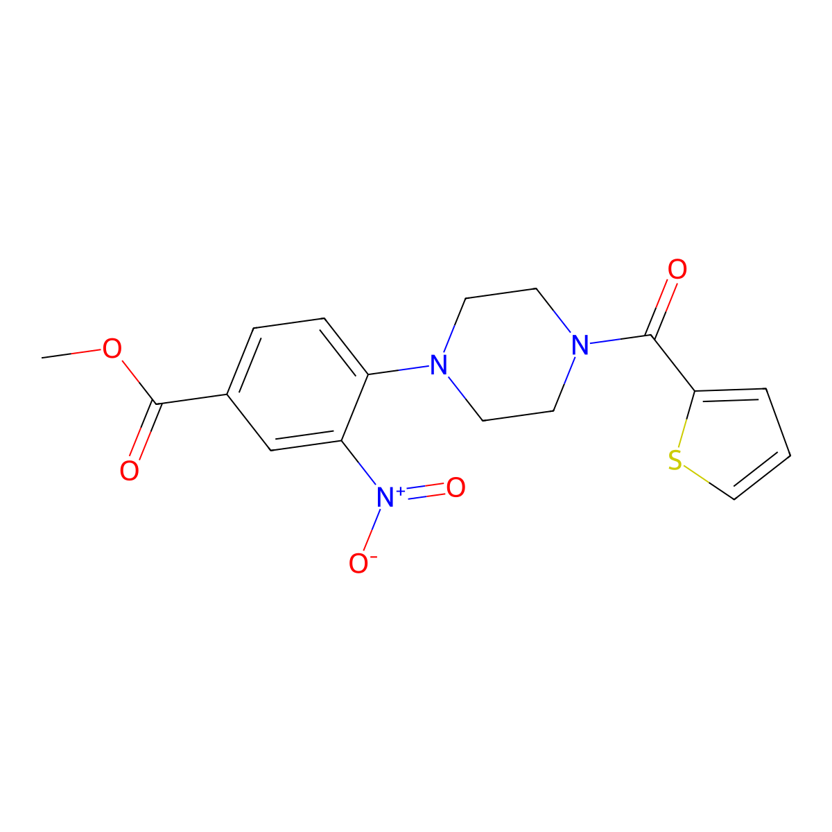 Methyl 3-nitro-4-[4-(2-thienylcarbonyl)piperazino]benzenecarboxylate molecular structure, CAS 478246-65-0