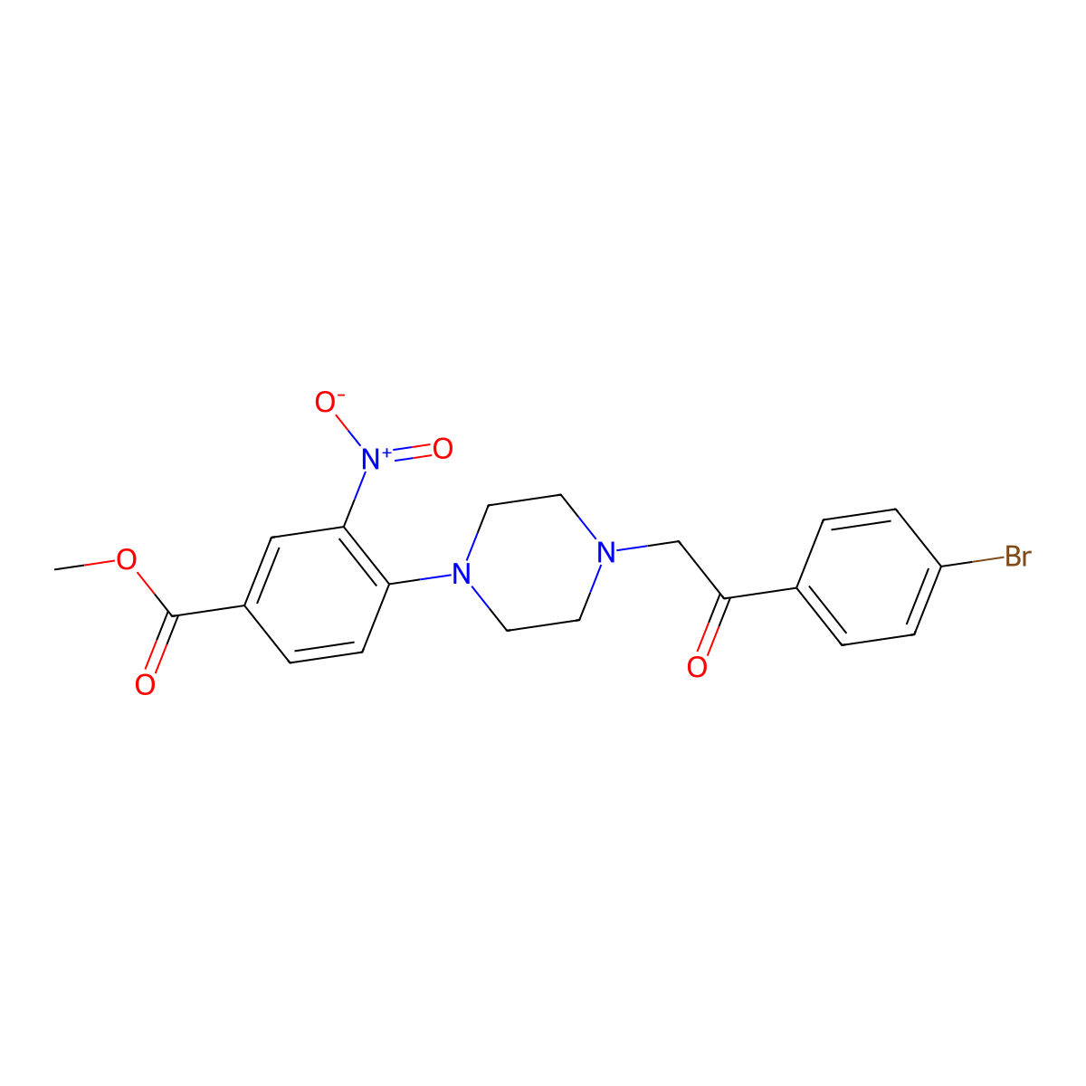 Methyl 4-{4-[2-(4-bromophenyl)-2-oxoethyl]piperazino}-3-nitrobenzenecarboxylate molecular structure, CAS 478246-67-2