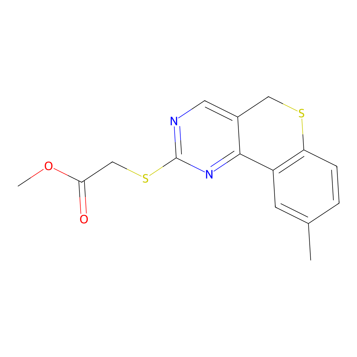 methyl 2-[(9-methyl-5H-thiochromeno[4,3-d]pyrimidin-2-yl)sulfanyl]acetate molecular structure, CAS 478246-78-5