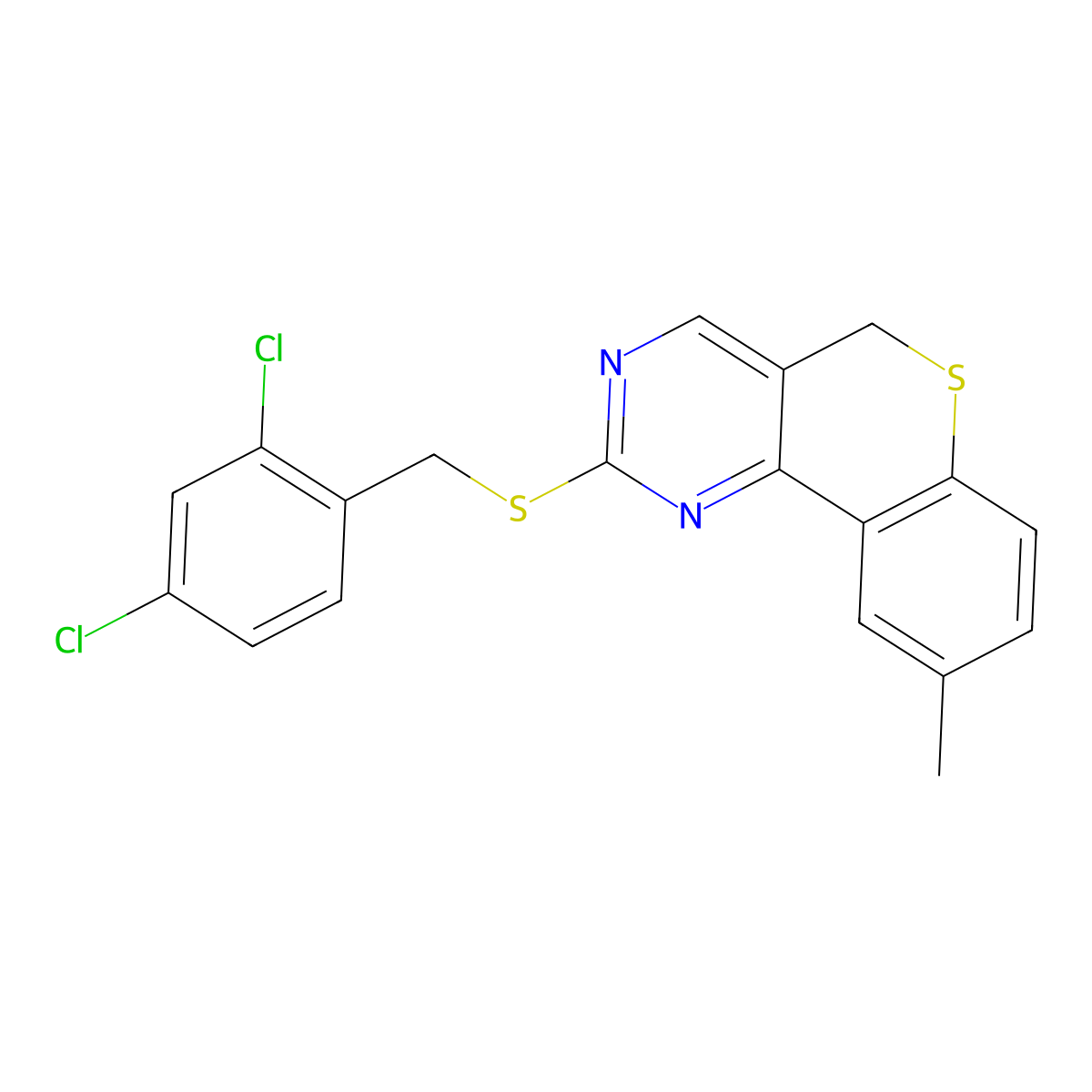 2-[(2,4-dichlorobenzyl)sulfanyl]-9-methyl-5H-thiochromeno[4,3-d]pyrimidine molecular structure, CAS 478246-79-6