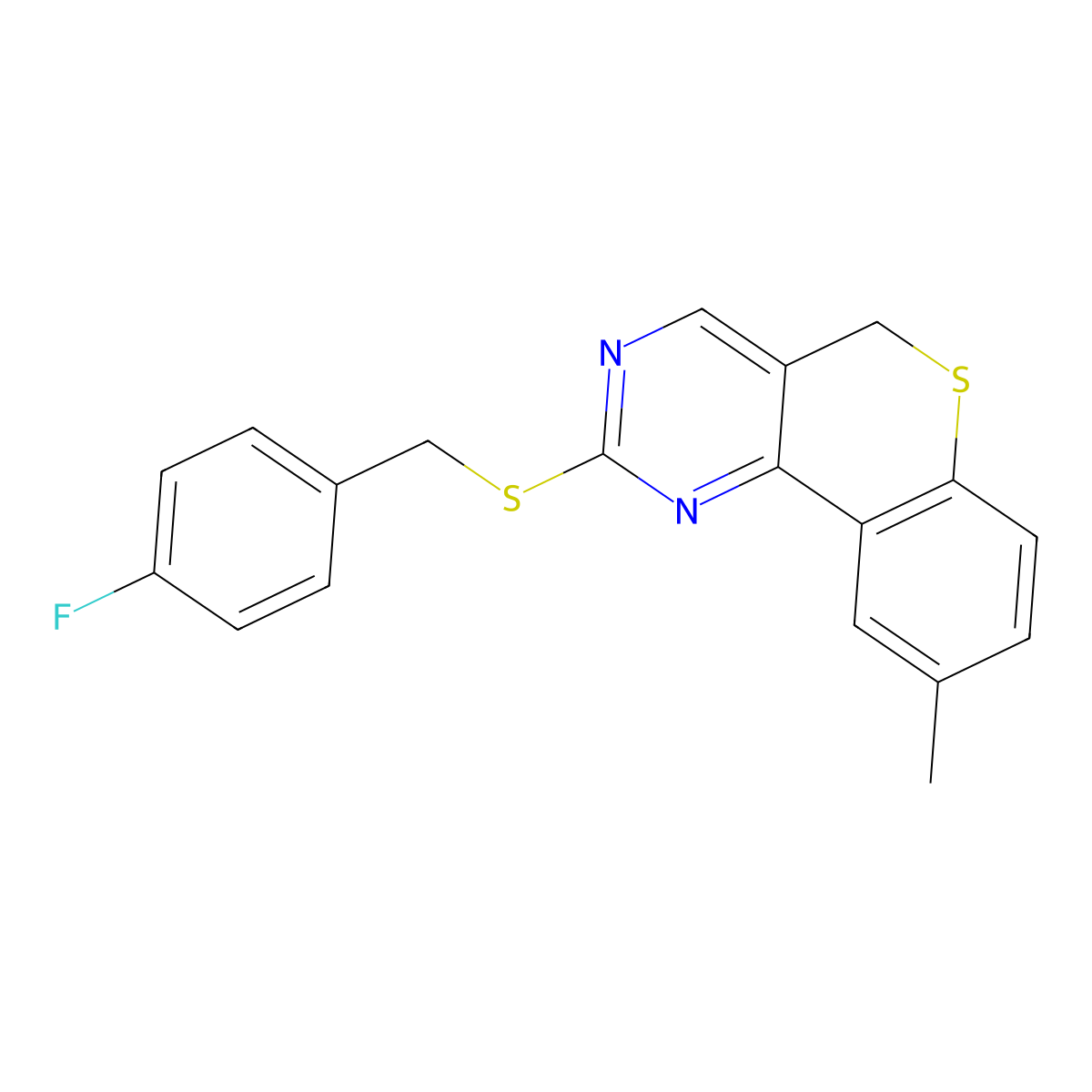 4-fluorobenzyl 9-methyl-5H-thiochromeno[4,3-d]pyrimidin-2-yl sulfide molecular structure, CAS 478246-80-9