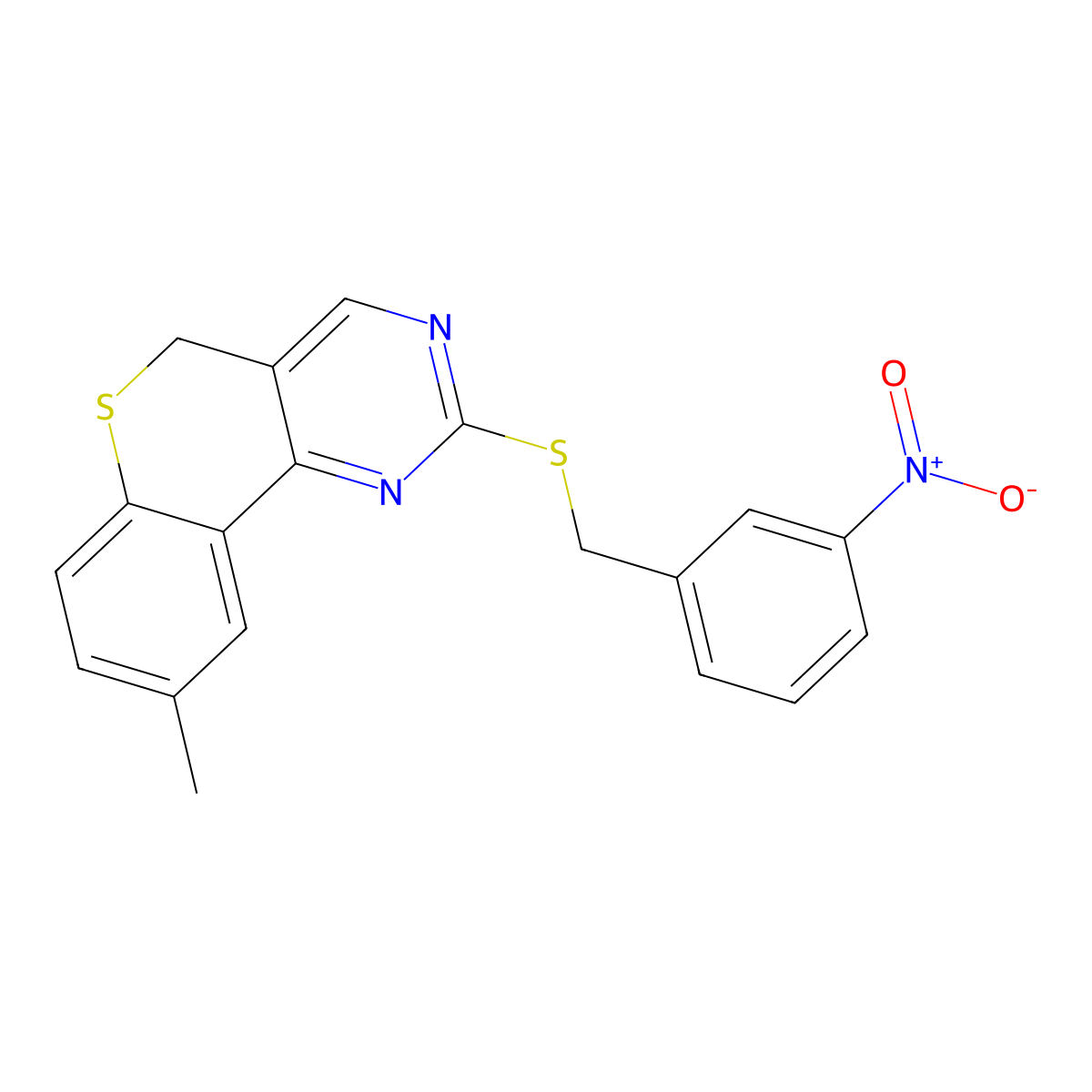 9-methyl-2-[(3-nitrobenzyl)sulfanyl]-5H-thiochromeno[4,3-d]pyrimidine molecular structure, CAS 478246-83-2
