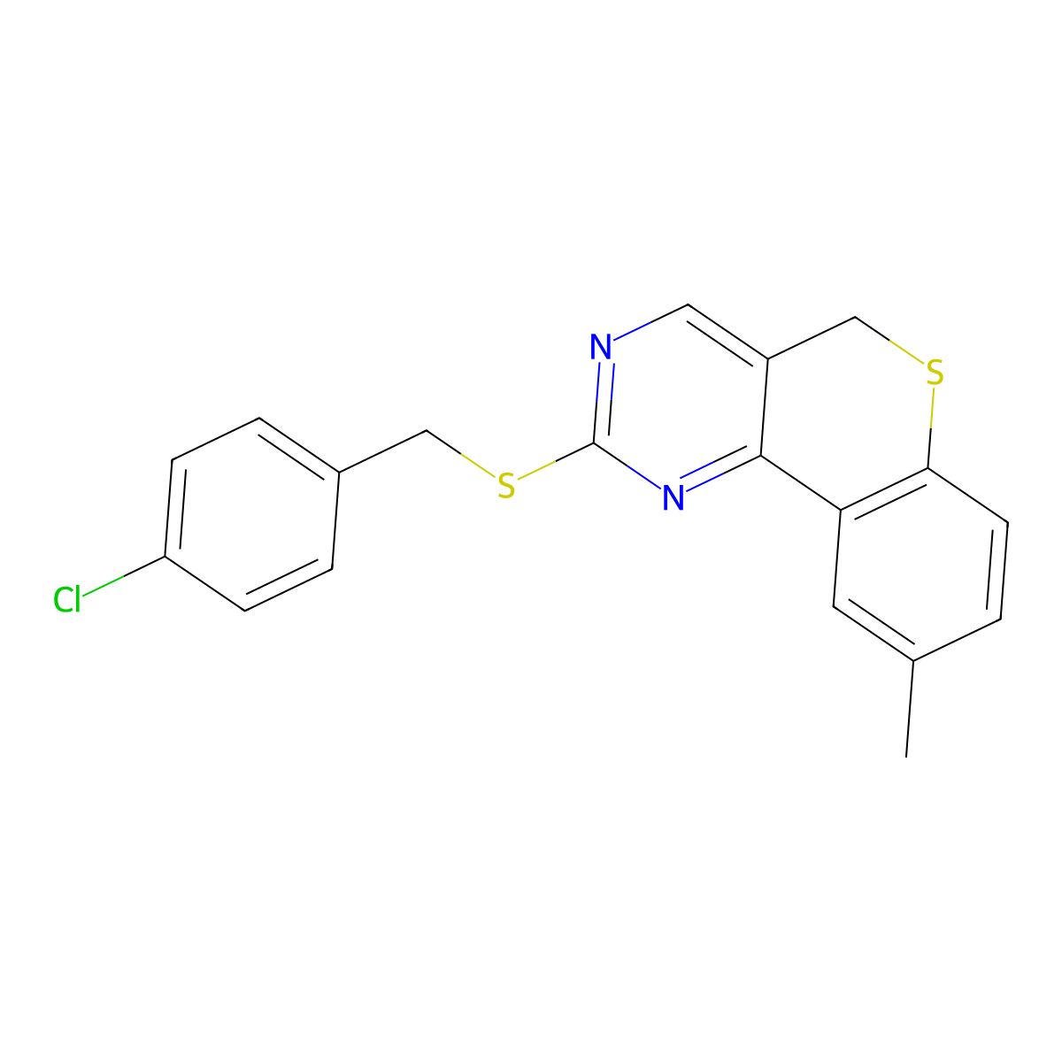 4-chlorobenzyl 9-methyl-5H-thiochromeno[4,3-d]pyrimidin-2-yl sulfide molecular structure, CAS 478246-87-6