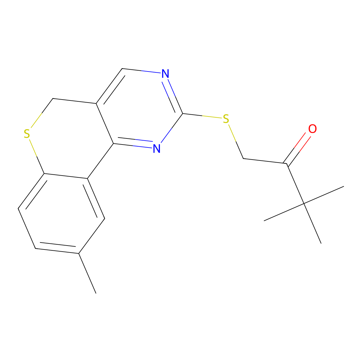 3,3-dimethyl-1-({9-methyl-5H-thiochromeno[4,3-d]pyrimidin-2-yl}sulfanyl)butan-2-one molecular structure, CAS 478246-91-2