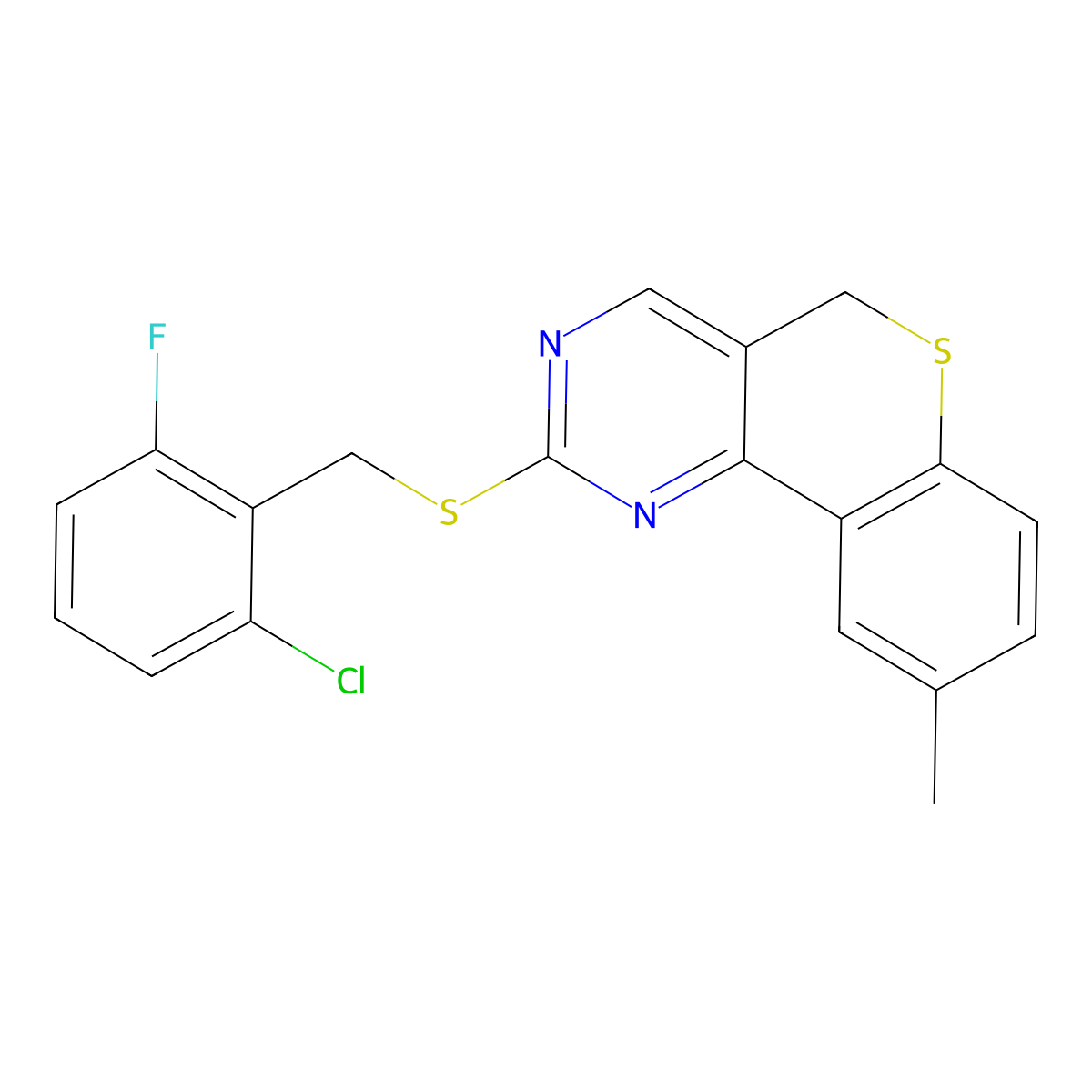 2-[(2-chloro-6-fluorobenzyl)sulfanyl]-9-methyl-5H-thiochromeno[4,3-d]pyrimidine molecular structure, CAS 478246-94-5