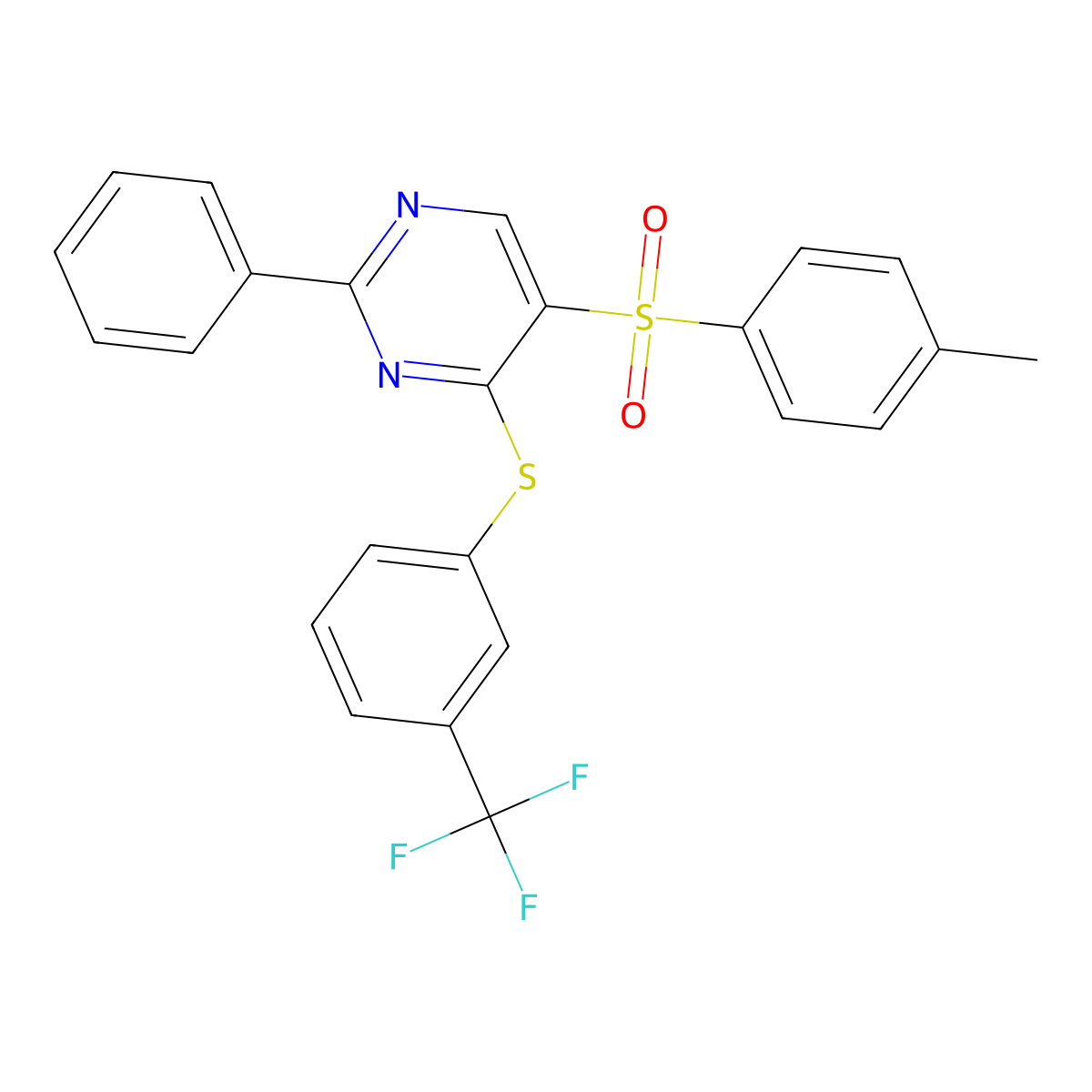 4-Methylphenyl 2-phenyl-4-{[3-(trifluoromethyl)phenyl]sulfanyl}-5-pyrimidinyl sulfone molecular structure, CAS 478247-28-8