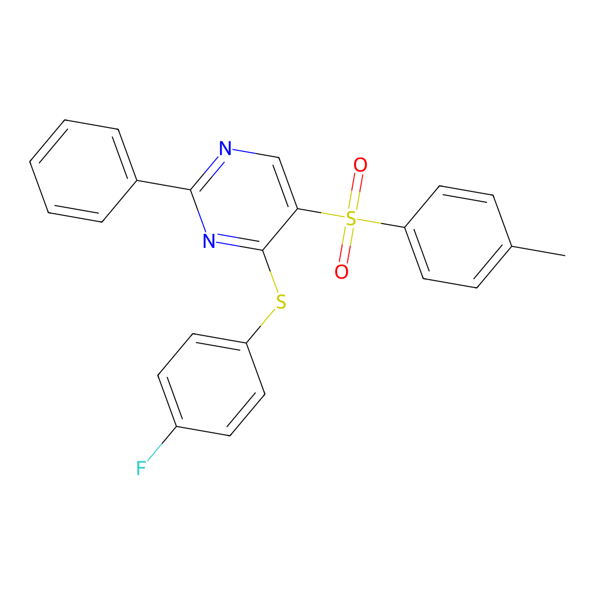 4-[(4-Fluorophenyl)sulfanyl]-2-phenyl-5-pyrimidinyl 4-methylphenyl sulfone molecular structure, CAS 478247-29-9