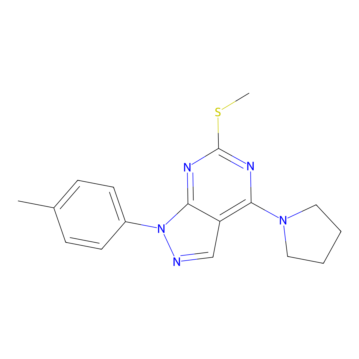 1-(4-methylphenyl)-6-(methylsulfanyl)-4-(1-pyrrolidinyl)-1H-pyrazolo[3,4-d]pyrimidine molecular structure, CAS 478247-43-7