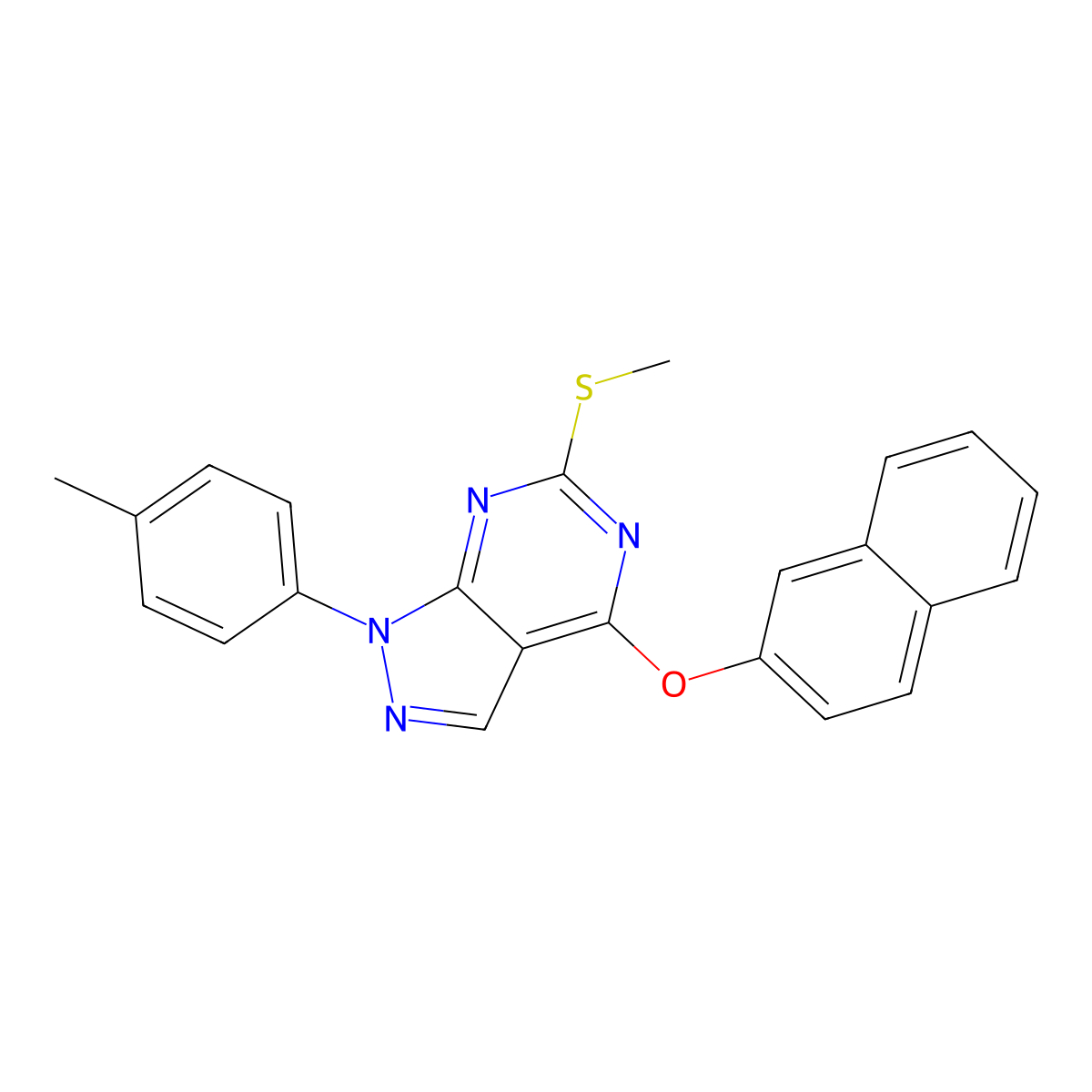 1-(4-methylphenyl)-6-(methylsulfanyl)-4-(2-naphthyloxy)-1H-pyrazolo[3,4-d]pyrimidine molecular structure, CAS 478247-48-2