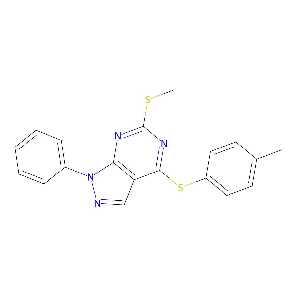 4-(4-Methylphenyl)sulfanyl-6-methylsulfanyl-1-phenylpyrazolo[3,4-d]pyrimidine molecular structure, CAS 478247-55-1