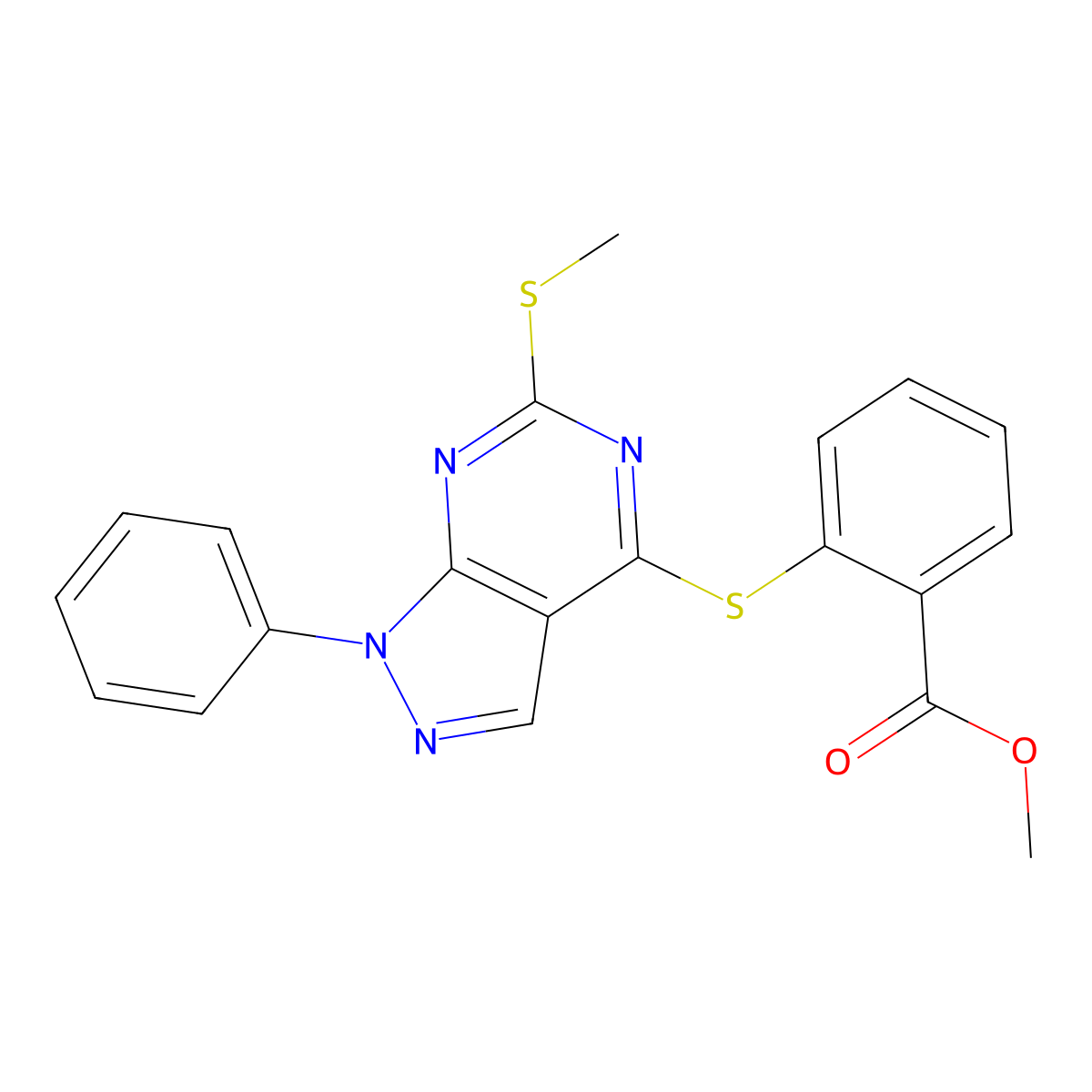 methyl 2-{[6-(methylsulfanyl)-1-phenyl-1H-pyrazolo[3,4-d]pyrimidin-4-yl]sulfanyl}benzenecarboxylate molecular structure, CAS 478247-59-5