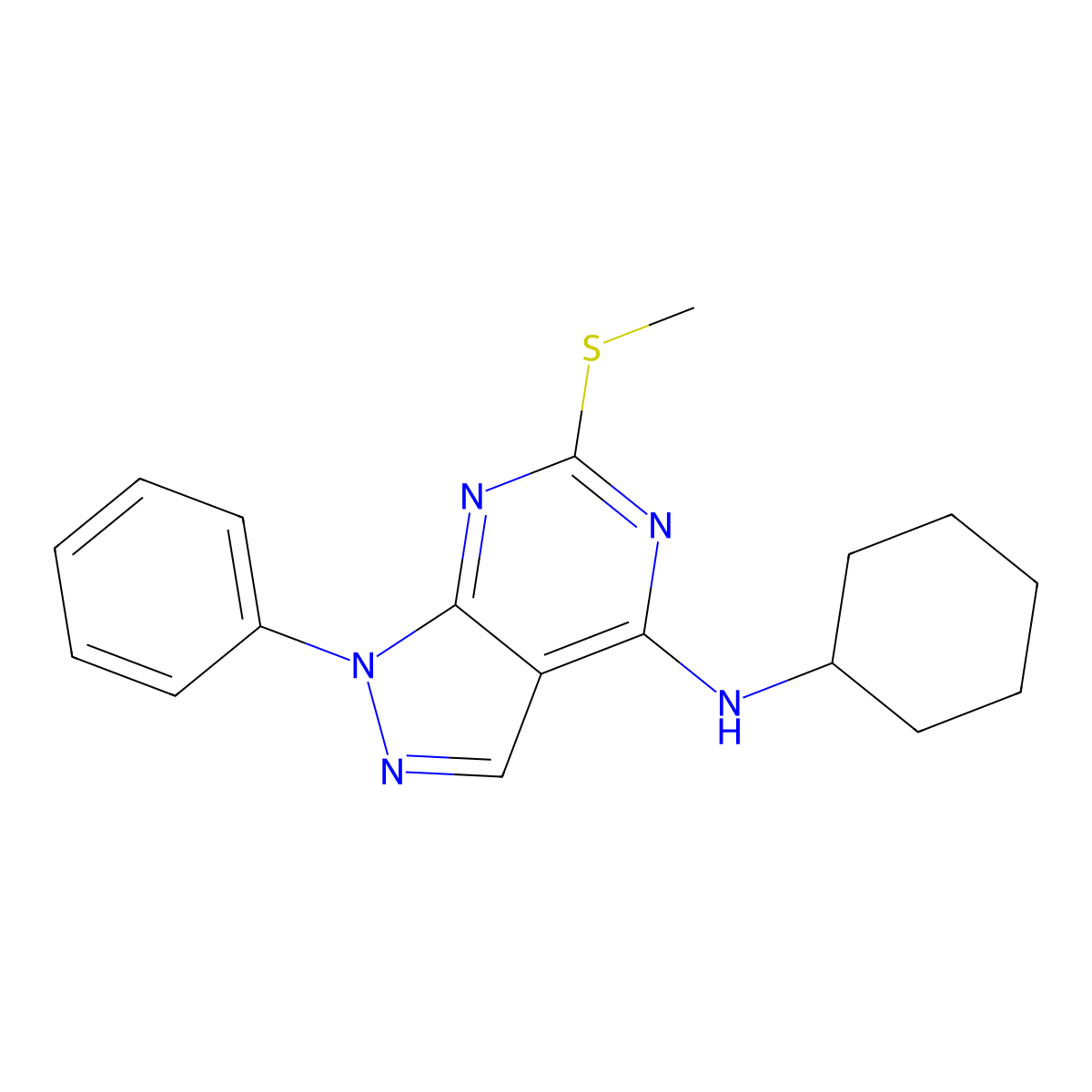 N-cyclohexyl-6-(methylsulfanyl)-1-phenyl-1H-pyrazolo[3,4-d]pyrimidin-4-amine molecular structure, CAS 478247-63-1