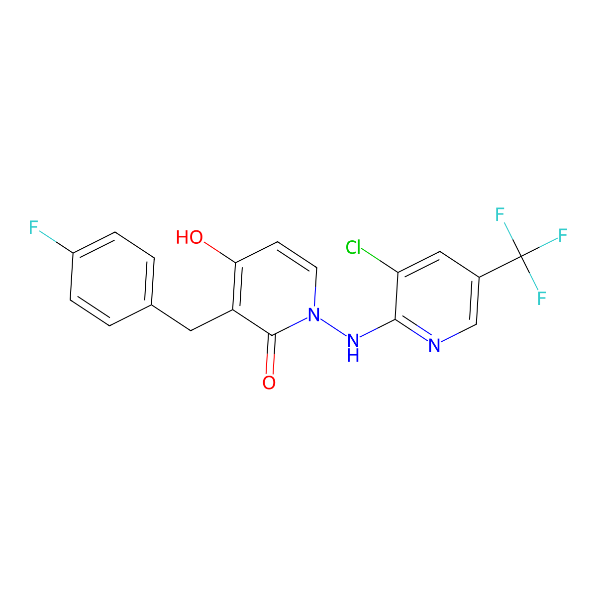 1-{[3-chloro-5-(trifluoromethyl)-2-pyridinyl]amino}-3-(4-fluorobenzyl)-4-hydroxy-2(1H)-pyridinone molecular structure, CAS 478247-90-4