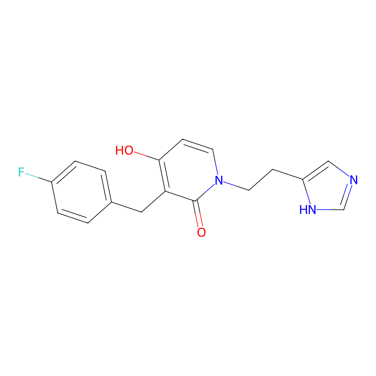 3-(4-fluorobenzyl)-4-hydroxy-1-[2-(1H-imidazol-5-yl)ethyl]-2(1H)-pyridinone molecular structure, CAS 478247-92-6