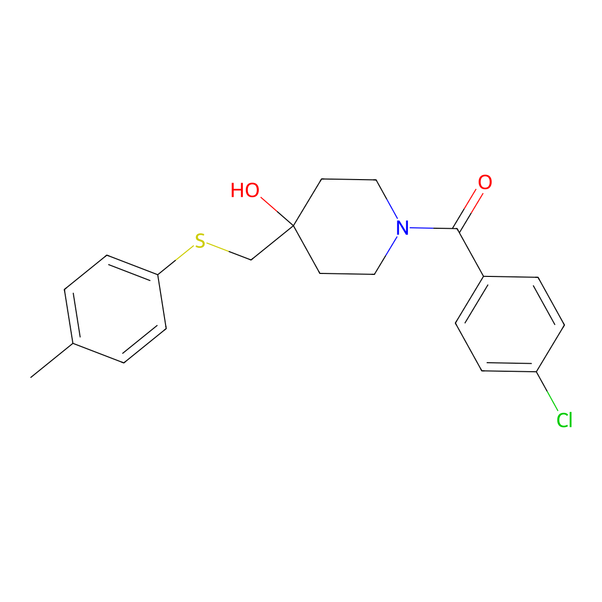 (4-Chlorophenyl)(4-hydroxy-4-{[(4-methylphenyl)sulfanyl]methyl}piperidino)methanone molecular structure, CAS 478248-07-6