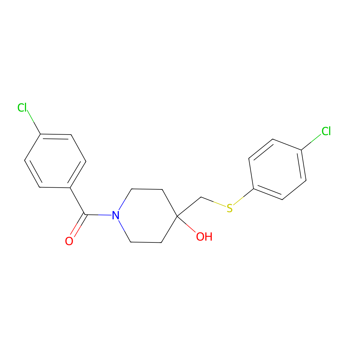 (4-Chlorophenyl)(4-{[(4-chlorophenyl)sulfanyl]methyl}-4-hydroxypiperidino)methanone molecular structure, CAS 478248-10-1