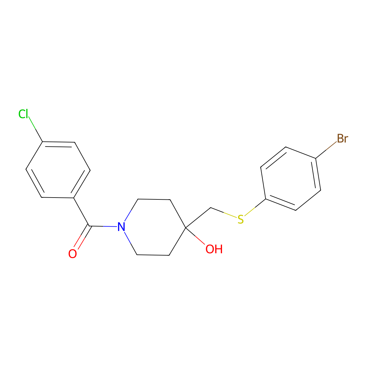 (4-{[(4-Bromophenyl)sulfanyl]methyl}-4-hydroxypiperidino)(4-chlorophenyl)methanone molecular structure, CAS 478248-14-5