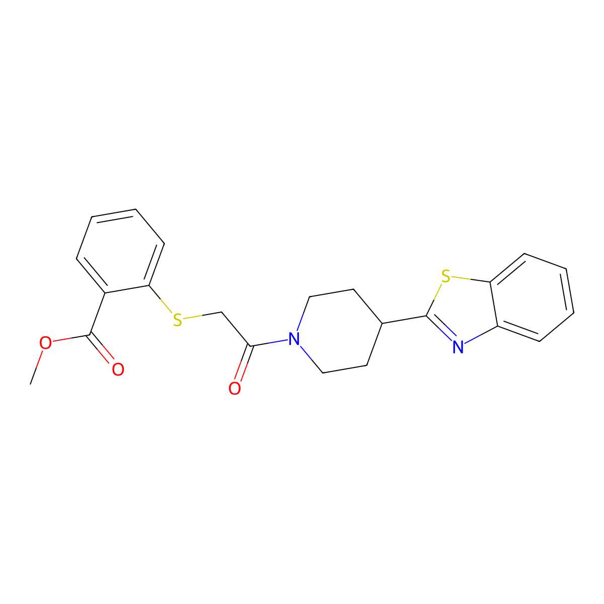 Methyl 2-({2-[4-(1,3-benzothiazol-2-yl)piperidino]-2-oxoethyl}sulfanyl)benzenecarboxylate molecular structure, CAS 478248-40-7
